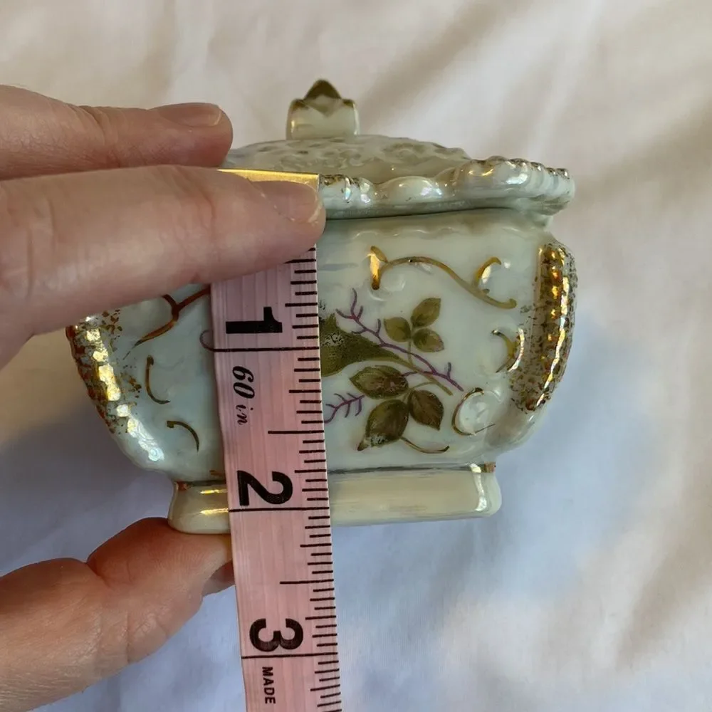 Vintage Victorian Style Floral Porcelain Opalescent Trinket Box